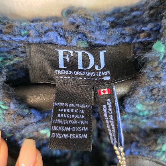 FDJ Sleeveless Knit Cardigan Toggle Closure Donegal Blue Hooded Sweater XS/M - Picture 2 of 11